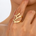 Irregular gold hollow open ring for women with minimalist modern abstract aesthetic - Gold Yellow