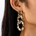 Fashion vintage long leopard print chain earrings with elegant triple oval links - Leopard Print