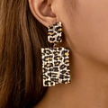 Fashion geometric leopard print square earrings in gold metal for a vintage look - Leopard Print