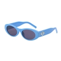 Lunettes de soleil rétro bleues à monture épaisse ovale et verres gris foncé - Bleu