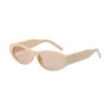 Retro-Oval-Sonnenbrille mit beigem Rahmen, rosa Gläsern und Rauten-Verzierung am Bügel - Gebrochenes Weiß
