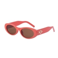 Ovale korallenrosa Sonnenbrille mit dunkelbraunen Gläsern und goldenen Metallakzenten - Rot