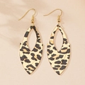 Close-up of geometric hollow leopard print earrings with gold hook and sleek finish - Leopard Print