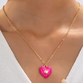 Romantic gold chain necklace with vibrant pink enamel heart pendant for women - Rose Red