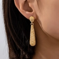 Elegant gold-plated long hammered water-drop earrings for women with geometric texture - Gold Yellow