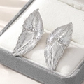 Elegante silberne Blatt-Ohrstecker mit gebürsteter Metallstruktur in einer Schmuckschatulle - Silber Weiß