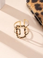 Detailed close-up of a leopard print geometric open ring with triple band design - Double Layer Square Style