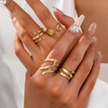 5-piece gold geometric ring set with multi-layer spiral and textured irregular designs - Gold Set