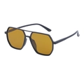 Polarized polygon sunglasses with black double bridge frame and amber lenses - Pearlescent Black Frame Yellow Lens