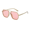 Polarized geometric sunglasses with pink lenses and a gold double-bridge metal frame - Pearlescent Gold Frame Ocean Pink Lens