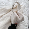 Chic white faux fur handbag with flower-patterned strap and gold chain strap - White