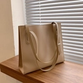 Classic large beige tote bag in smooth leather finish for professional women - Khaki