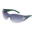 Occhiali da sole shield Y2K senza montatura con aste verde scuro e stelle d'argento - Verde Argento Grigio Sfumato
