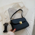 Classic black leather crossbody bag with a gold square lock and a long shoulder strap - Black