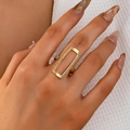 Minimalist matte gold hollow rectangular ring for women in a modern open geometric design - One Size(Adjustable) / Gold Yellow