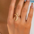 Minimalist irregular geometric open ring in gold finish with fluid streamlined design - One Size (Adjustable Open) / Gold Yellow
