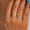 Golden sun moon star celestial ring with three-layer openwork design on finger - One Size / Gold Yellow