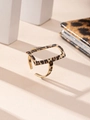 Golden open ring with leopard print rectangular frame on geometric pedestal - Rectangular Hollow Style