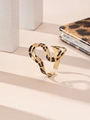 Golden irregular wavy open ring with leopard print pattern for women in luxury style - Wave S-shape Style
