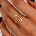 Vintage gold hollow cross ring for women with a minimalist aesthetic and punk hip-hop style - Gold Yellow