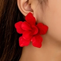 Statement matte burgundy flower stud earrings featuring layered petals and intricate detail - Red