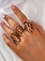 Three-piece leopard print open ring set with geometric hollow patterns on silk background - Set of 3 Sizes