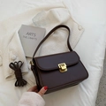 Dark brown retro square handbag with smooth faux leather finish and golden buckle - Coffee