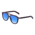 Vintage wood-grain double bridge sunglasses with blue gradient lenses and silver arrow detail - Black Wood Grain (C5)
