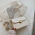 Minimalist creamy white shoulder bag with gold square buckle and adjustable strap - Beige