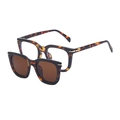 Retro tortoiseshell magnetic clip-on sunglasses with square frame and brown lenses - C4 Brown Demi Frame Tea Lens