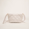 Bolso tipo cubo acolchado blanco con costuras de diamante y herrajes dorados de lujo - Blanco Roto