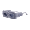 Fashionable square plush sunglasses with gray faux fur wrapped frames for women - Light Gray (C7)