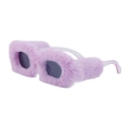 Chic square sunglasses featuring lavender faux fur frames and dark lenses for Y2K style - Purple (C5)