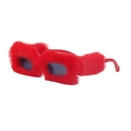 Red plush-wrapped rectangular sunglasses with fuzzy frames and dark grey lenses - Red (C3)