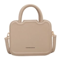Fashionable beige crossbody cookie bag with elegant top handle and gold hardware - White