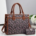 Ensemble sac cabas avec imprimé cerises et bandoulières en cuir marron réglables - Noir