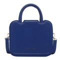 Fashionable blue leather cookie bag with round handle and gold FASHION & BAGS lettering - Blue