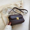 Retro chocolate brown crossbody bag with matte faux leather and geometric golden lock - Brown