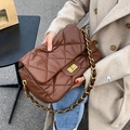 Brown quilted crossbody bag with golden chain strap and padded finish in urban style - Brown