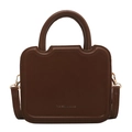 Deep brown square biscuit bag in PU leather with wave-shaped top and silver logo - Coffee