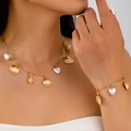 Set gioielli dorati con ciondoli a conchiglia e perle a cuore per stile marino - Set Collana e Bracciale / Giallo Oro