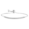 Bracciale regolabile in argento con una barra curva di pietre di zirconia scintillanti - Bracciale Regolabile (FSBP2021A) / Zirconia Bianca Placcato Platino