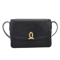 Classic black leather crossbody bag with elegant golden omega buckle and slim shoulder strap - Black