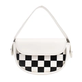 Mini borsa a sella con motivo a scacchi bianchi e neri e manico superiore in pelle bianca - Scacchi Bianco Nero / Bianco