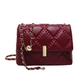 Quilted burgundy crossbody bag with diamond stitching and gold chain strap - Red