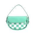 Mini borsa a sella a scacchi verde menta con manico superiore e dettagli in metallo - Scacchiera Verde e Bianca / Verde