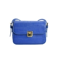 Borsa a tracolla blu reale in pelle goffrata coccodrillo con fibbia quadrata dorata - Blu