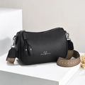 Black litchi pattern crossbody bag with a stylish ethnic woven strap and logo - Black