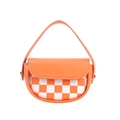 Mini borsa a semicerchio con motivo a scacchi arancione e bianco e manico superiore - Arancione Bianco Scacchiera / Arancione