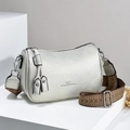 Silver minimalist mini crossbody bag with litchi grain and wave pattern strap - Silver